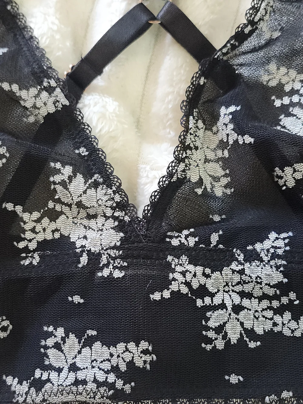 Free People Black Lace Floral Bralette with Racerback